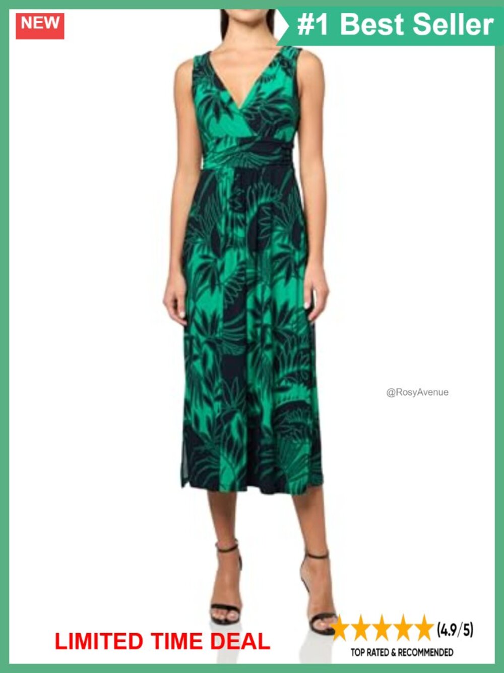 Sleeveless Surplice V-Neck Jersey A-Line Midi Dress